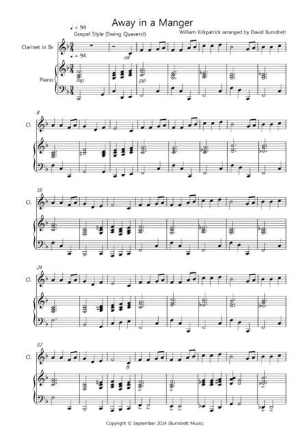 Away In A Manger Gospel Style For Clarinet And Piano Sheet Music PDF